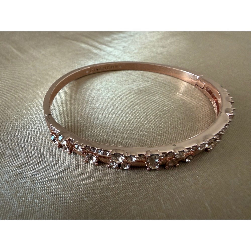 Givenchy Rose Gold Tone Crystal Double Row Hinged Bangle Bracelet Missing Stone